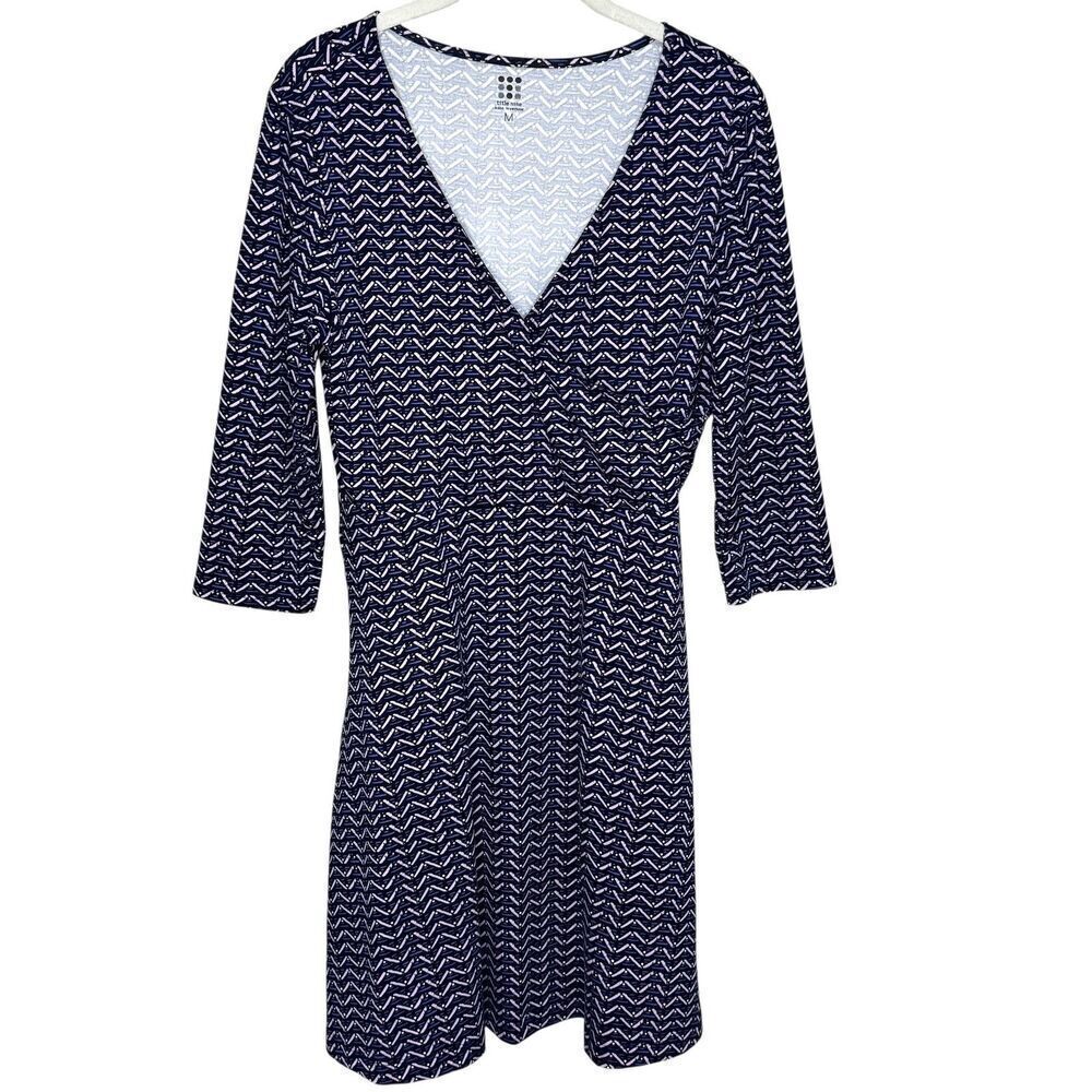 Title Nine Dress Size Medium Chevron Faux Wrap Pockets ButTah Stretch SwiftSnap